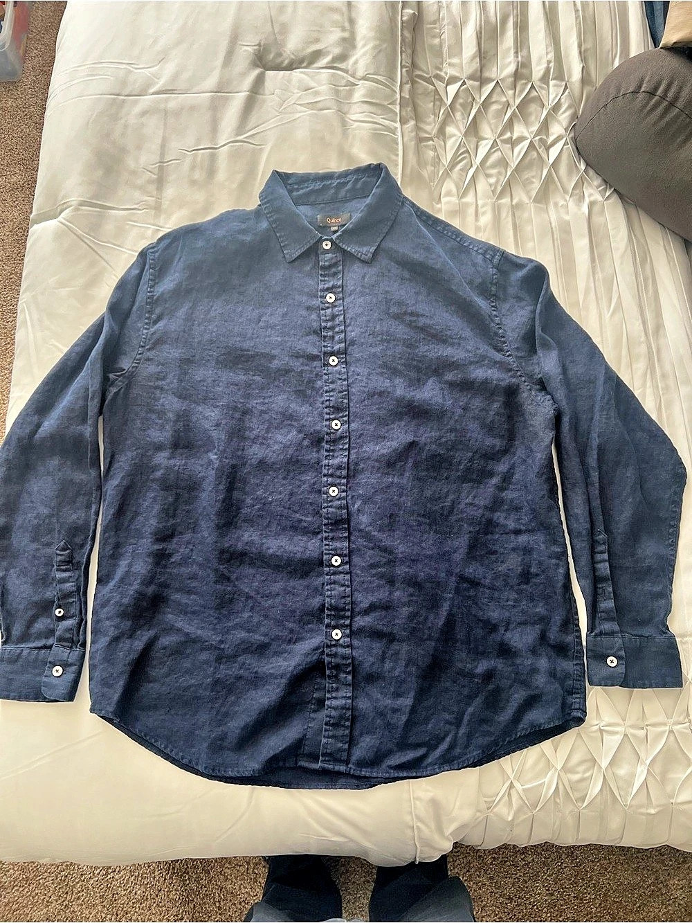 Quince 100% European Linen Relaxed Long Sleeve Shirt Navy Blue XL